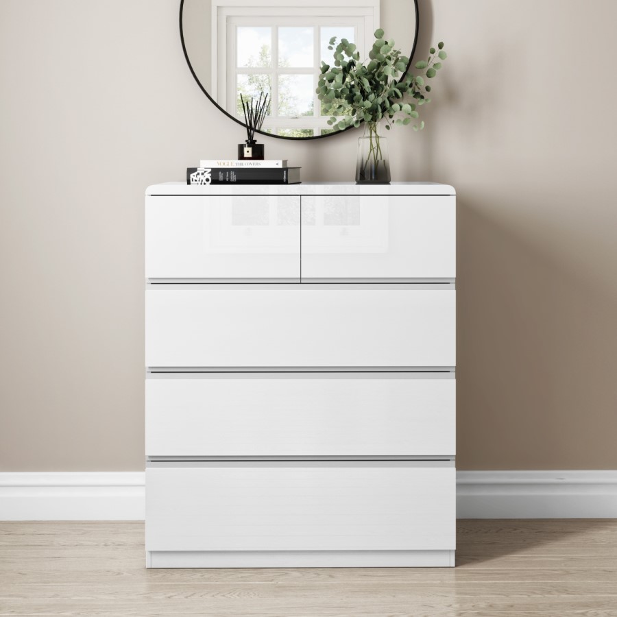 White Bedside Table and Chest of Drawers Set - Lyra