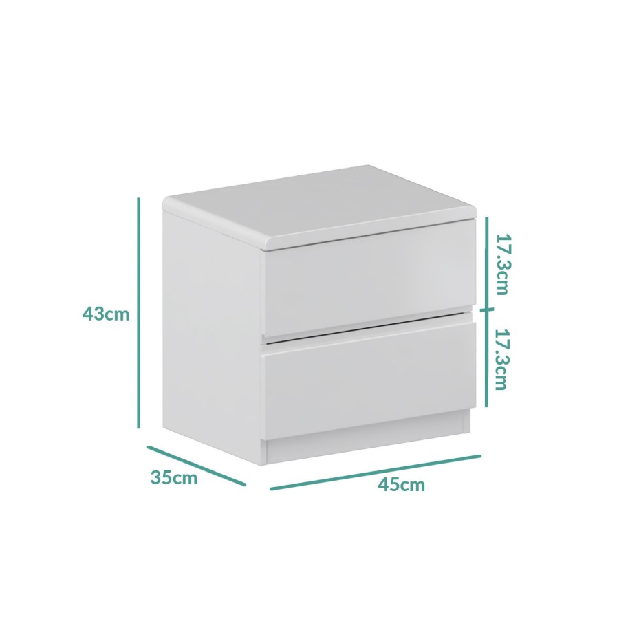 White Bedside Table and Chest of Drawers Set - Lyra