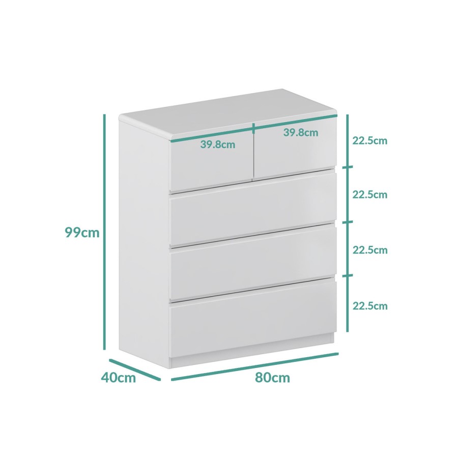 White Bedside Table and Chest of Drawers Set - Lyra