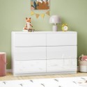 BUN/LYR003/84347 Kids Wide White High Gloss Chest of 6 Drawers - Lyra
