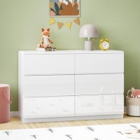 Kids Wide White High Gloss Chest of 6 Drawers - Lyra Kids Wide White High Gloss Chest of 6 Drawers - Lyra
