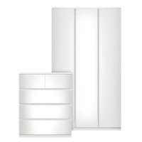 White Wardrobe and Chest of Drawers Set - Lyra