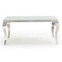 Louis Mirrored Dining Set with White 160cm Table & 4 Silver Velvet Chairs - Vida Living