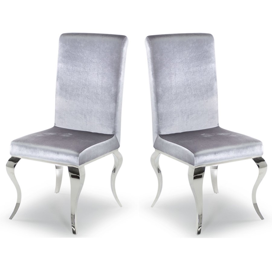 Louis Mirrored Dining Set with White 160cm Table & 4 Silver Velvet Chairs - Vida Living