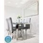 Louis Mirrored Dining Set with White 160cm Table & 4 Silver Velvet Chairs - Vida Living