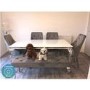 Louis White Dining Table 160cm with 4 Grey Velvet Chairs & 1 Bench - Mirrored Legs