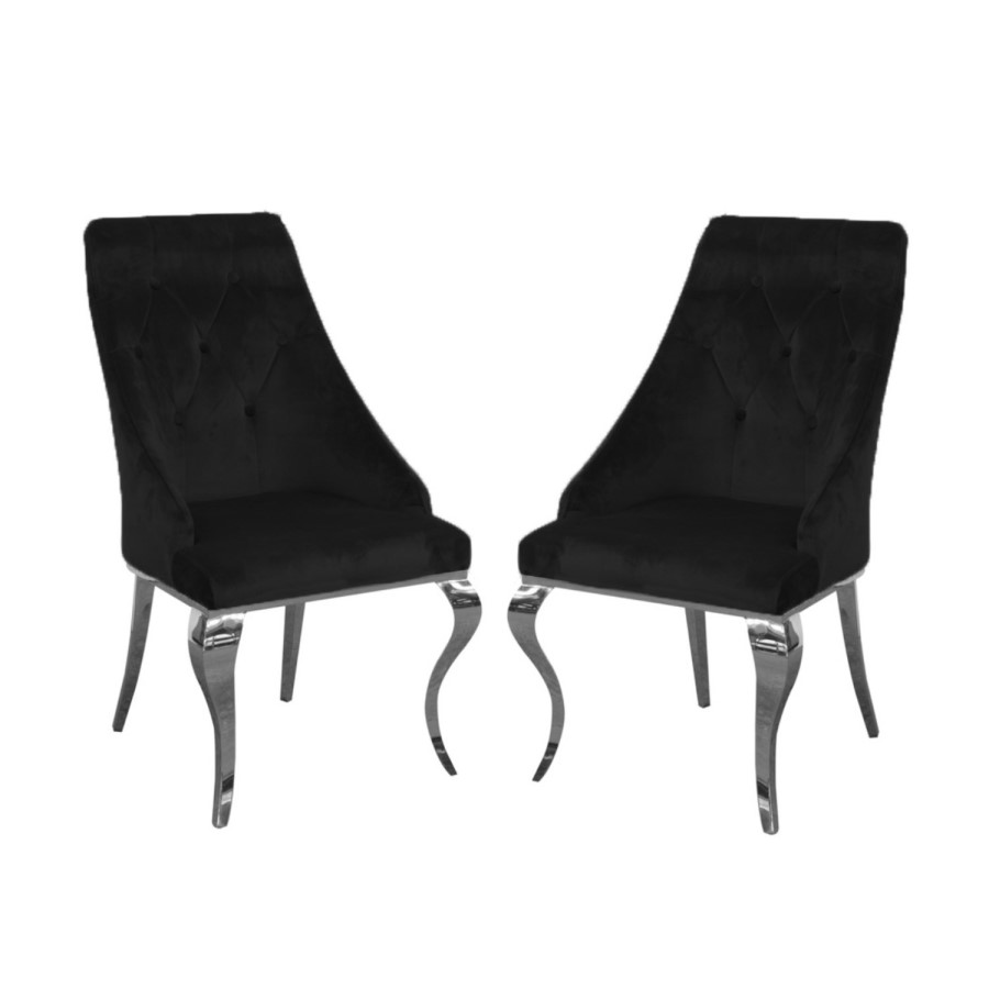 Louis White & Mirrored Dining Table 160cm with 4 Black Velvet Chairs & Bench