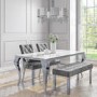 White Mirrored Dining Table with 2 Chairs in Grey Velvet & 1 Bench - Louis