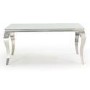 White Mirrored Dining Table with 2 Chairs in Grey Velvet & 1 Bench - Louis