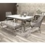 Louis Mirrored 200cm Dining Table with 4 Chairs and Bench in Grey Velvet