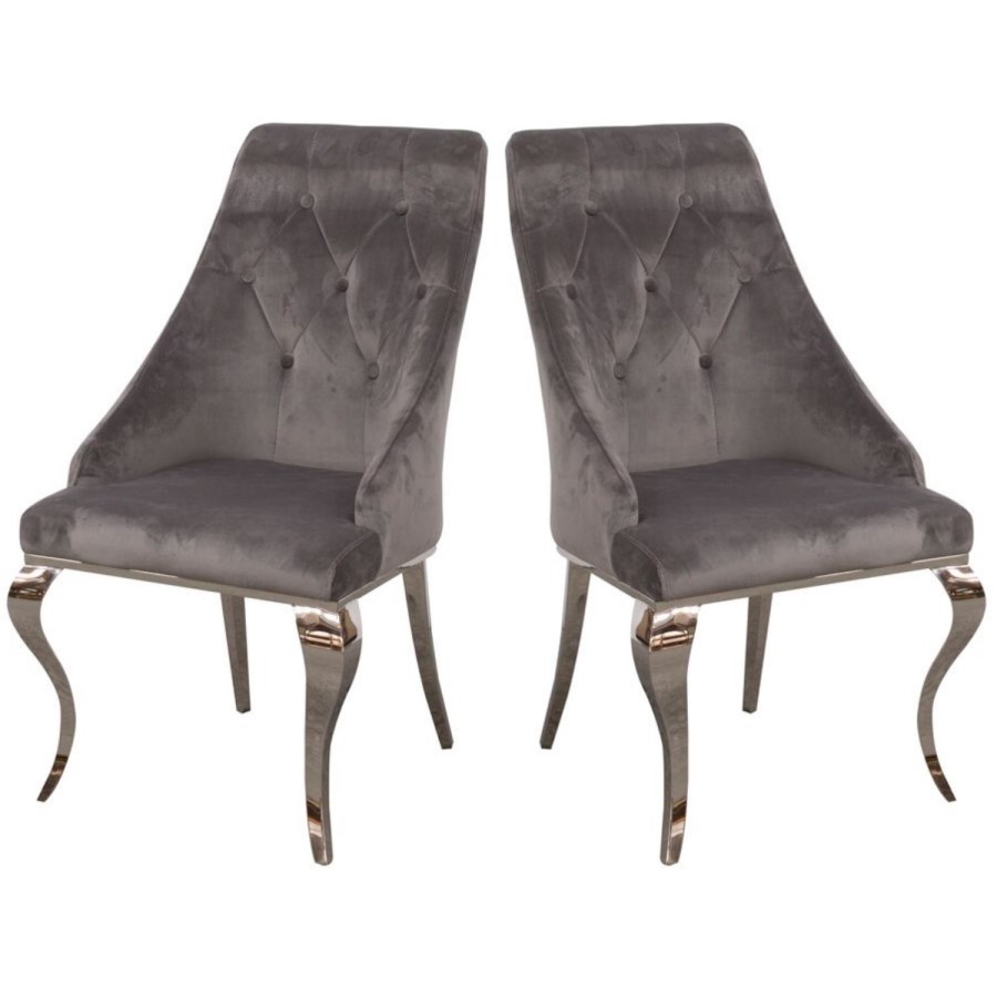 Louis Mirrored 200cm Dining Table with 4 Chairs and Bench in Grey Velvet