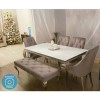 Louis White Dining Table 160cm with 4 Grey Velvet Chairs &amp; 1 Bench - Mirrored Legs
