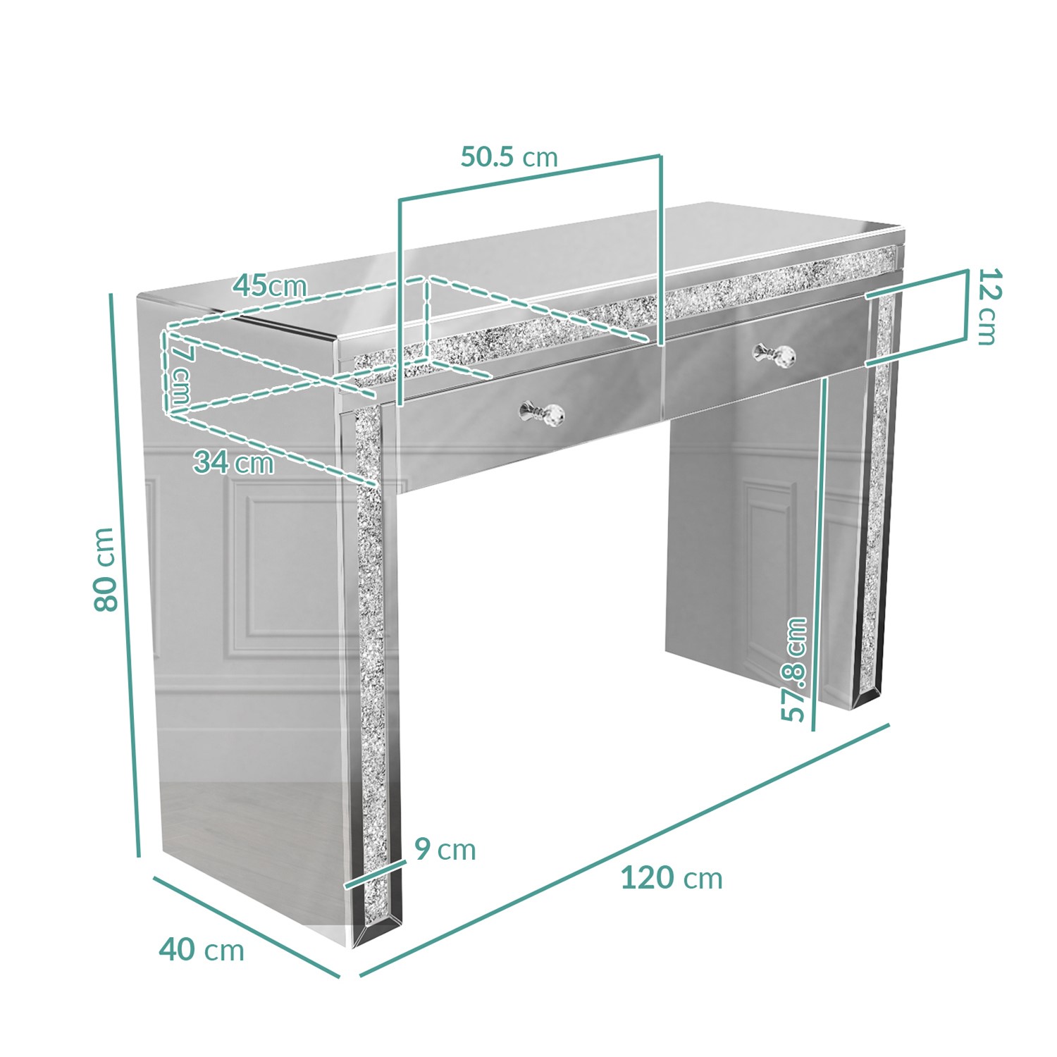 Mariah Crushed Diamond Mirrored Dressing Table In Silver Furniture123 Mariah Crushed Diamond Mirrored Dressing Table In Silver Furniture123