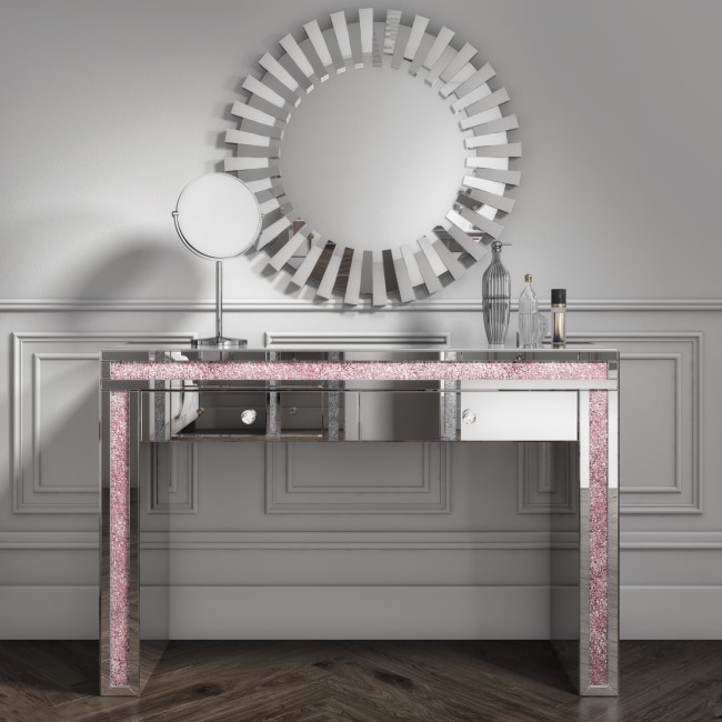 Mariah Crush Diamond Mirrored Console Table in Pink