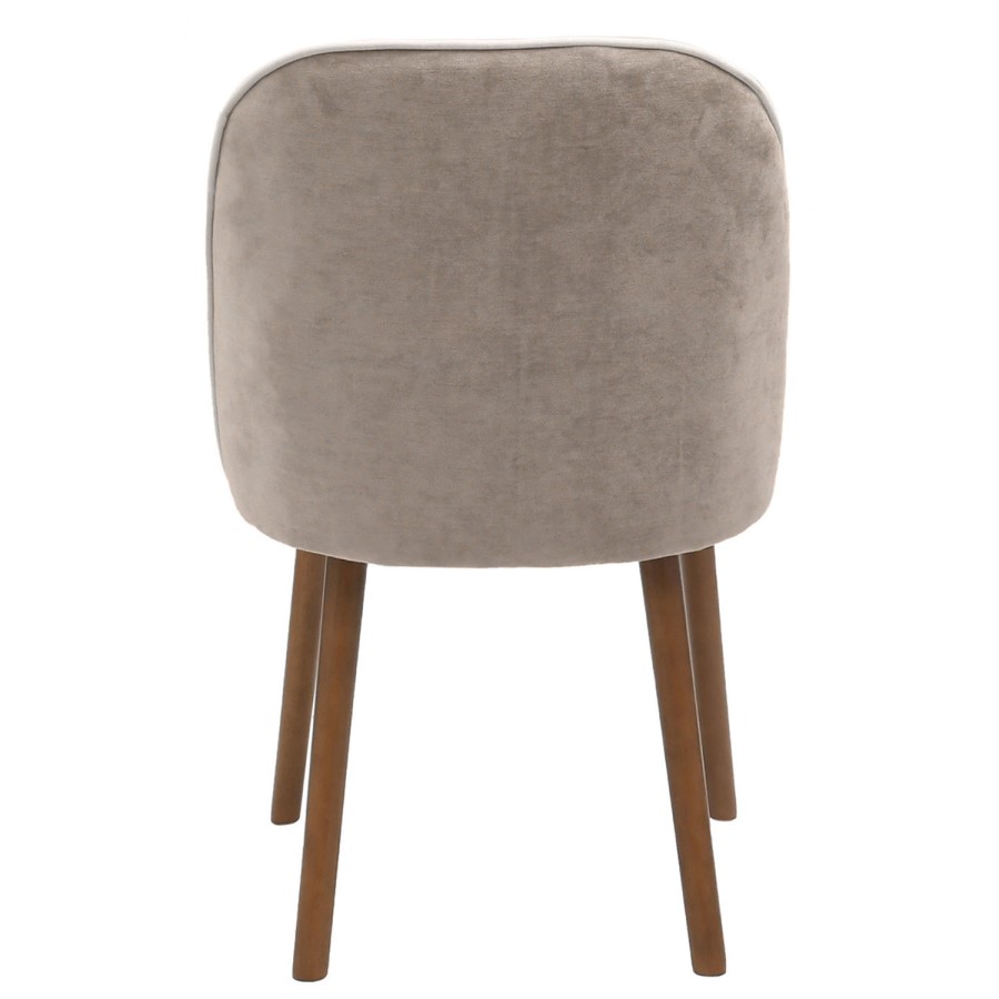 Neutral Ceramic Round Walnut Dining Table Set with 4 Beige Upholstered Chairs - Seats 4 - Malia