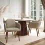 Round Ceramic and Walnut Dining Table Set with 4 Taupe Piped Chairs - Seats 4 - Malia