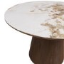 Neutral Ceramic Round Walnut Dining Table with 4 Carver Piped Taupe Dining Chairs - Malia