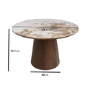 Neutral Ceramic Round Walnut Dining Table with 4 Carver Piped Taupe Dining Chairs - Malia