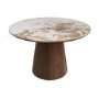 Neutral Ceramic Round Walnut Dining Table with 4 Carver Piped Taupe Dining Chairs - Malia