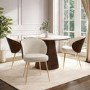 Neutral Ceramic Round Walnut Dining Table Set with 4 Beige Upholstered Chairs - Seats 4 - Malia