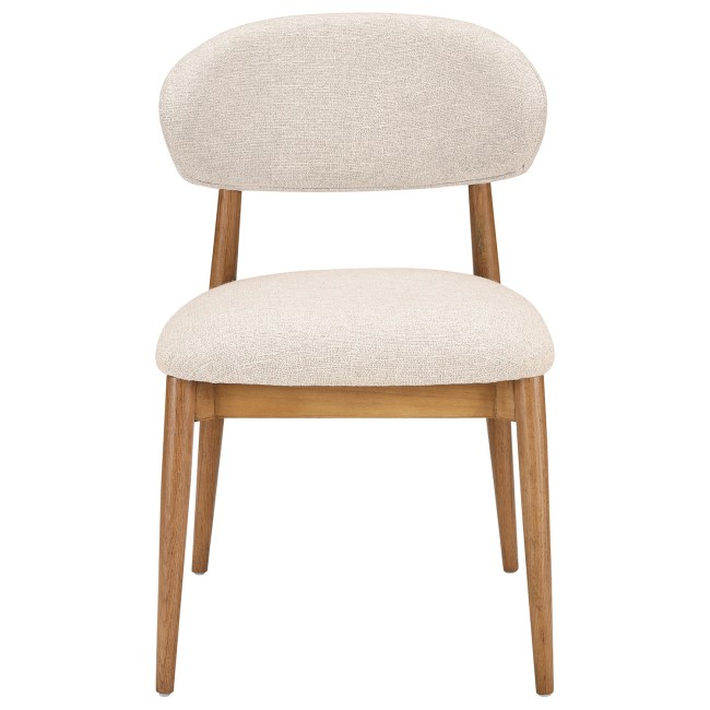 Beige Upholstered Curved Dining Chair with Solid Rustic Oak Open Back - Kori