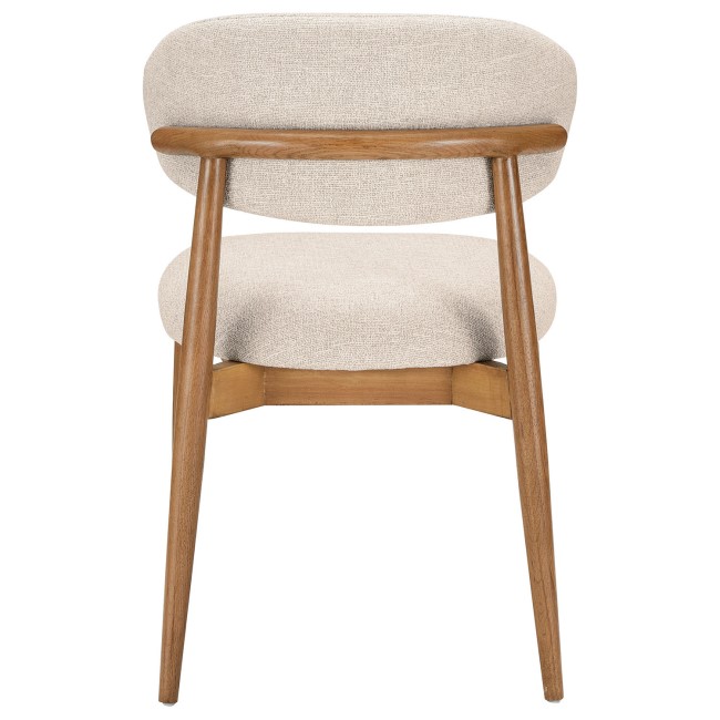 Beige Upholstered Curved Dining Chair with Solid Rustic Oak Open Back - Kori