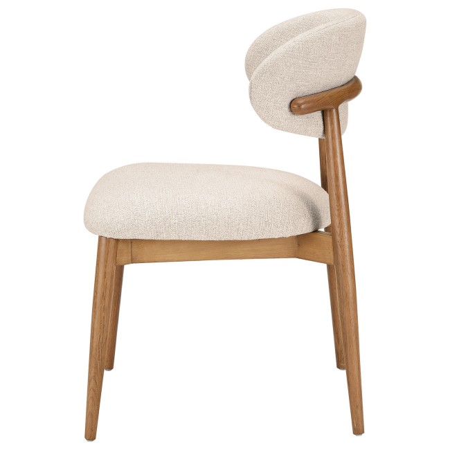 Beige Upholstered Curved Dining Chair with Solid Rustic Oak Open Back - Kori