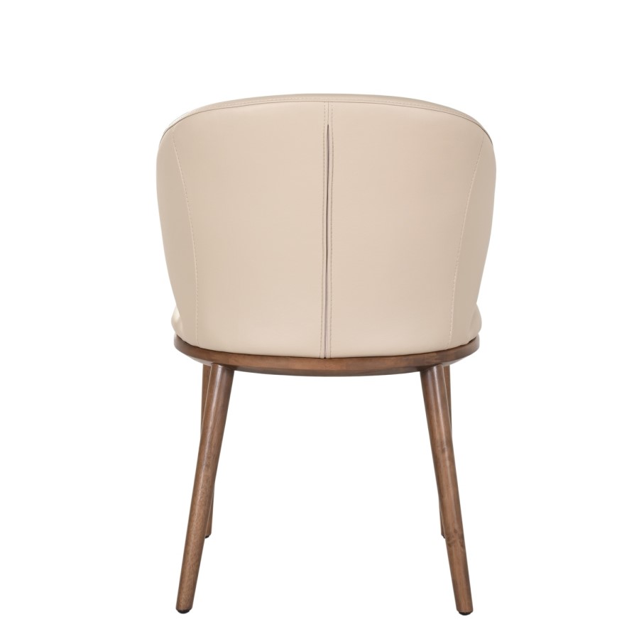 Beige Real Leather Dining Chair with Walnut Legs - Eren