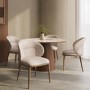 Round Walnut and Marble Effect Dining Table Set with 4 Beige Real Leather Chairs - Seats 4 - Malia