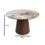Round Walnut and Marble Effect Dining Table Set with 4 Beige Real Leather Chairs - Seats 4 - Malia