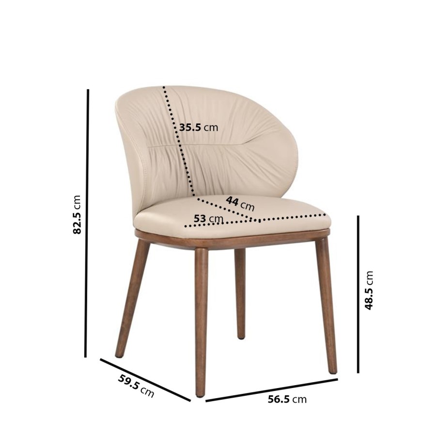Beige Real Leather Dining Chair with Walnut Legs - Eren
