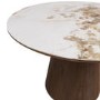 Round Walnut and Marble Effect Dining Table Set with 4 Beige Real Leather Chairs - Seats 4 - Malia