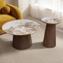 Round Walnut and Neutral Marble Effect Nest of 2 Tables - Malia