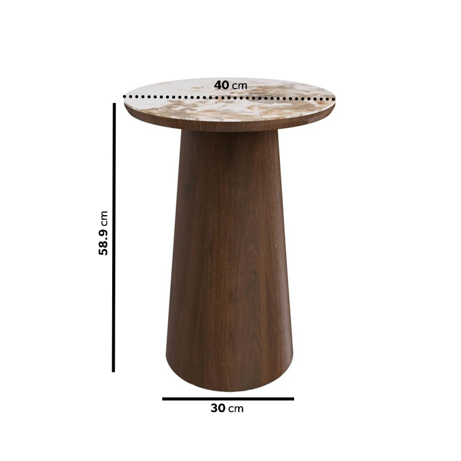 Round Walnut and Neutral Marble Effect Nest of 2 Tables - Malia