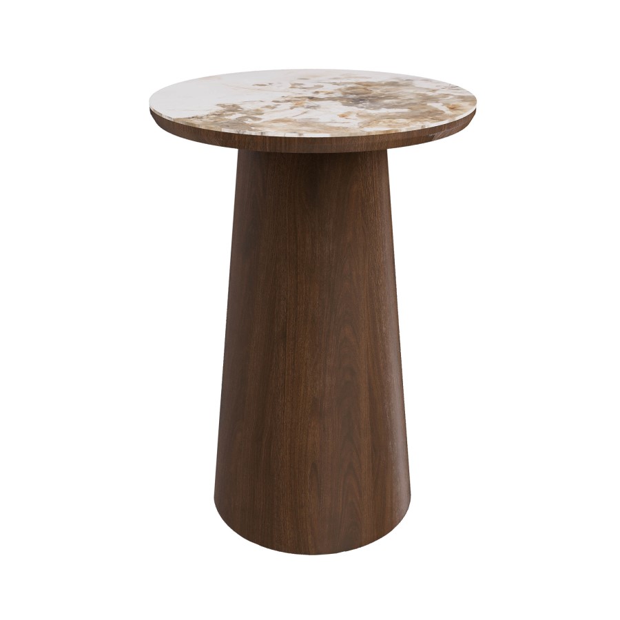 Round Walnut and Neutral Marble Effect Nest of 2 Tables - Malia