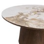 Neutral Ceramic Round Coffee Table with Walnut Pedestal Base - Malia