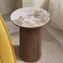 Round Walnut and Neutral Marble Effect Nest of 2 Tables - Malia