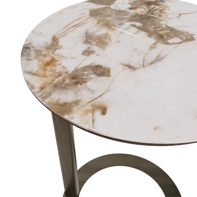 Neutral Ceramic Round Sofa Table with Bronze Base - Malia