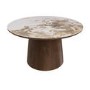 Neutral Ceramic Round Coffee Table with Walnut Pedestal Base - Malia