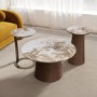 Round Walnut and Neutral Marble Effect Nest of 3 Tables - Malia