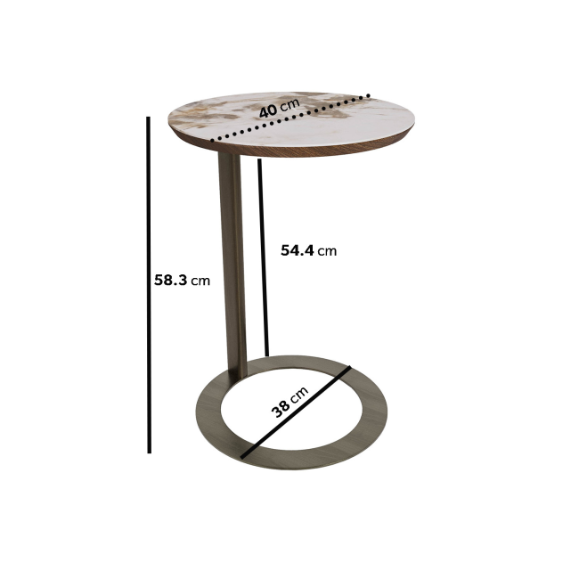 Neutral Ceramic Round Sofa Table with Bronze Base - Malia