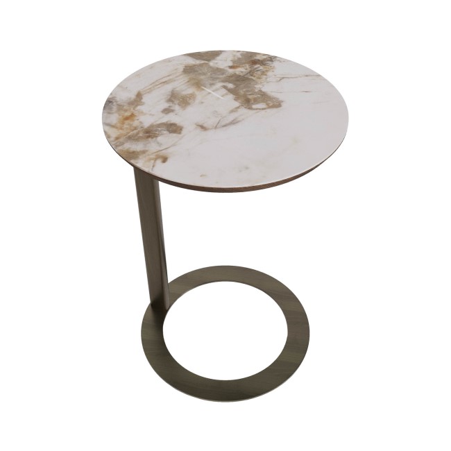 Neutral Ceramic Round Sofa Table with Bronze Base - Malia