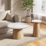 Round Oak and White Marble Effect Nest of 2 Tables - Malia