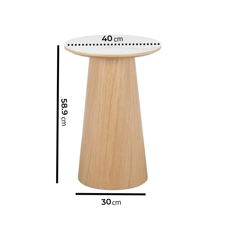 Round Oak and White Marble Effect Nest of 3 Tables - Malia