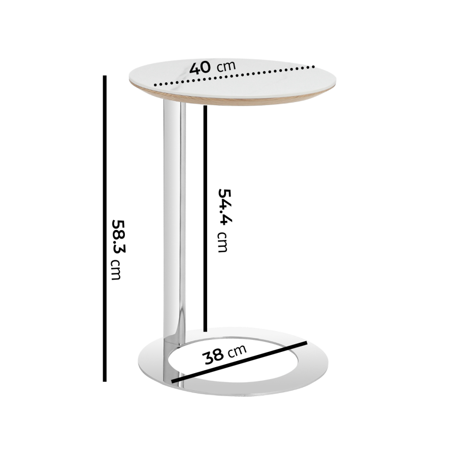 Round Oak and White Marble Effect Nest of 3 Tables - Malia