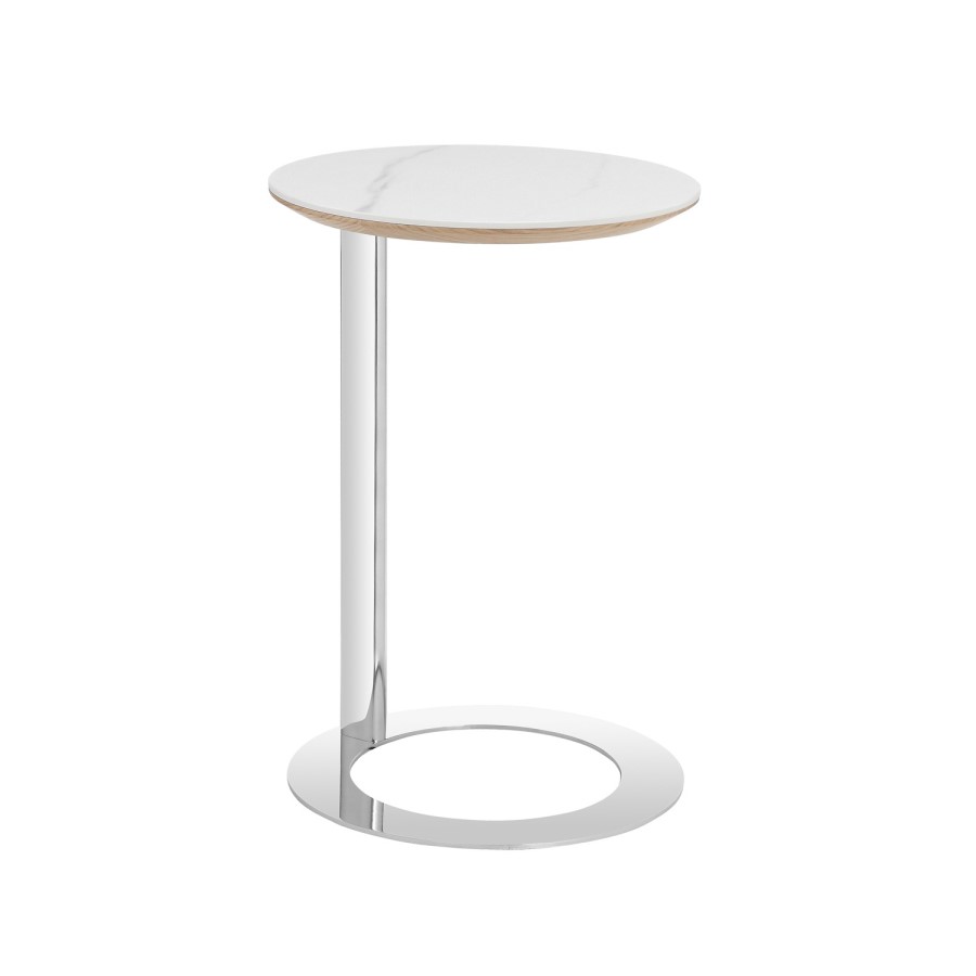 Round Oak and White Marble Effect Nest of 3 Tables - Malia