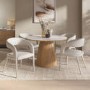 Round Oak and Marble Effect Dining Table Set with 4 Beige Real Leather Chairs - Seats 4 - Malia