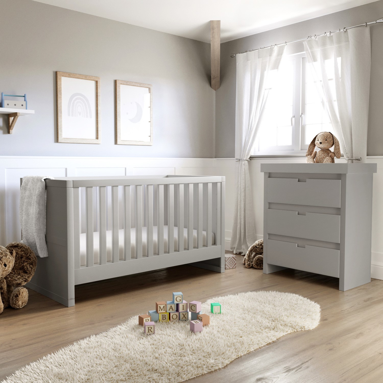 Light Grey Nursery Furniture 2-Piece Set including Convertible Cot Bed ...