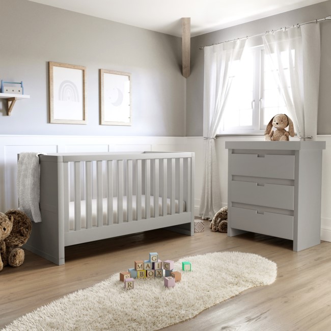 Light Grey Nursery Furniture 2-Piece Set including Convertible Cot Bed and Changing Table - Mason
