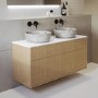 1250mm Wooden Fluted Wall Hung Countertop Double Vanity Unit with Stone Effect Basins - Matira